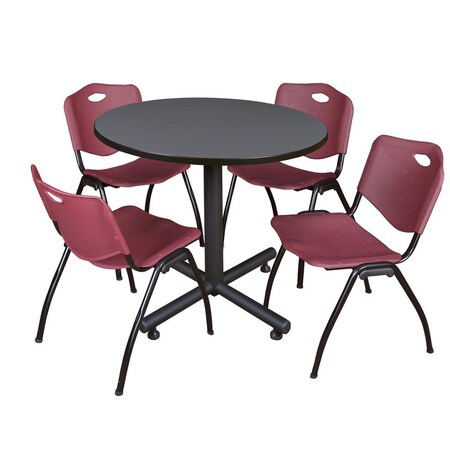 Kobe Kobe Round Table & Chair Set, Wood, Metal, Plastic Top, Grey TKB36RNDGY47BY